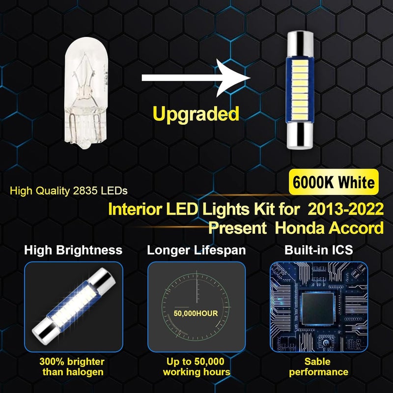 EASY EAGLE LED Interior Car Lights for Honda-Accord-2013-2022: 14 Piece Kit White LED Light Bulbs - Super Bright 6000K + Install Tool - Image 4